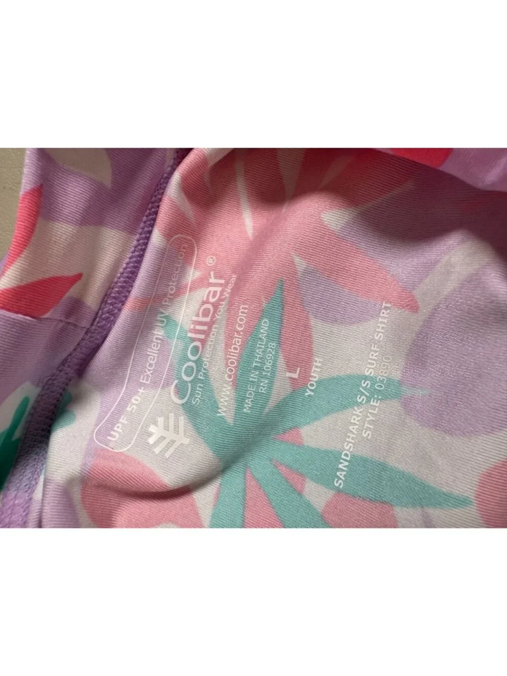 Coolibar Youth UPF 50+ Floral Rash Guard Shirt size Larg Pink Multicolor Beach